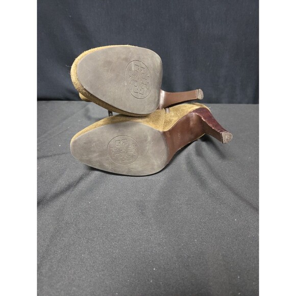 Tory Burch Alaina Olive Green Suede Ankle Boots Heels Size 10M EUC Zip - Picture 6 of 7